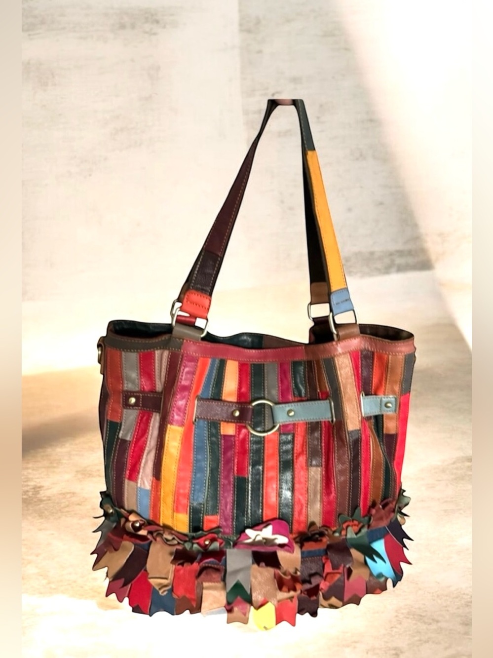 AmeriLeather Kylie Patchwork Tote Shoulder Bag Leather